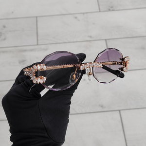 Luxury Rose Gold Rimless Crystal Sunglasses for Women UV400 Designer Oval Diamond Decor Fashion Eyewear - Product Image 6