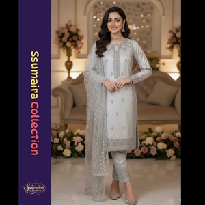 Ssumaira's Trending Embroidered Organza <b>Suit</b> Long Embellished Kurta <b>Trousers</b> Set in Sheer Fabric <b>for</b> Indian & Pakistani Clothing - Product Image 5