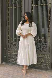 Vacaciones Look gasa blanca verano cuello cuadrado longitud del tobillo con elástico bohemio suelto Casual 3/4 manga señoras Maxi vestido - Product Image 2