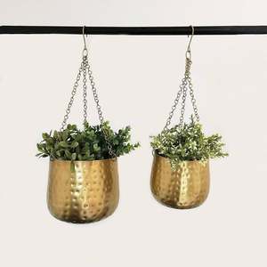 Pot de fleur suspendu pièces de 2 pour la maison hôtels jardin couleur dorée forme ronde métal fleur pot décoratif accessoires de décoration pour la maison - Product Image 4