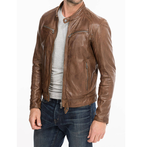 Veste de moto en cuir marron Vintage pour hommes à forte demande, manteau de motard décontracté à coupe ajustée, poche zippée, vêtements d'extérieur d'hiver chauds - Product Image 5