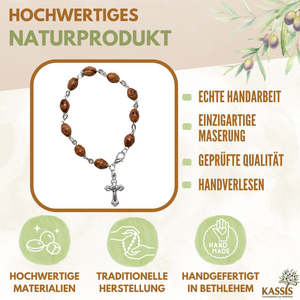 Olive wood <b>bracelet</b> with cross – Handmade in Bethlehem (decorated <b>beads</b>) - Product Image 2