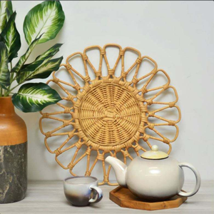 Ensemble de dessous de verre de napperon en rotin naturel tissé à la main vietnamien Style jacinthe d'eau plaque en osier d'isolation thermique imperméable antidérapante - Product Image 3