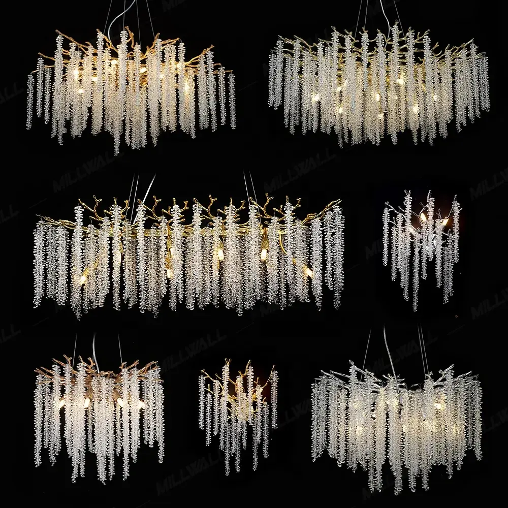 カスタマイズされた枝シャンデリアゴールデンフレームクリスタルハンギングランプモダンガラスビーズペンダントライト階段シャンデリア照明