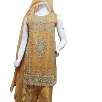 최고 판매 숙녀 readymade 기성품 손으로 만든 작업과 Sharara/플래퍼가있는 멋진 자수 쉬폰 드레스