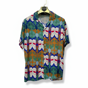 Custom Logo Men's Floral Print Satin Short Sleeve Shirt Relaxed Fit Camp Collar Casual Top for Holiday and Beach Wear - Product Image 1