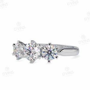 Anillo de compromiso de diamante solitario de 3 piedras Forma redonda Solitario Oro VVS Anillo de boda de compromiso de diamante natural Fiestas de 14K - Product Image 3