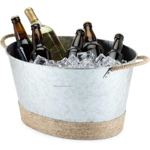 Cubo de hielo ovalado galvanizado de Metal de nuevo estilo con mango, Enfriador de bebidas de cerveza para eventos, fiestas, boda, enfriador de vino - Product Image 2