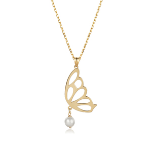 Trendy Plain Butterfly <b>Pearl</b> Design Handmade <b>Charm</b> Necklace Engagement Wedding Party Turkish 925 Sterling Silver Jewelry - Product Image 4