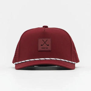 <b>Waterproof</b> Laser Cut Hole Perforated Structured 5 Panel Rope OEM Unisex Custom Rubber Patch Logo <b>Golf</b> Trucker <b>Hat</b> for Sports - Product Image 1