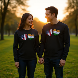 T-shirt à manches longues indien-américain avec drapeau des États-Unis et de l'Inde en forme de cœur, t-shirt promotionnel pour la Saint-Valentin - Product Image 3