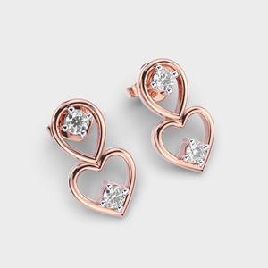 Boucles d'oreilles pendantes en or blanc/rose/jaune 14 carats avec double cœur et diamants de laboratoire pour femmes - Product Image 6