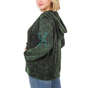 Sweats à capuche délavés à l'acide avec fermeture éclair et cordon de serrage Style décontracté avec service OEM Sweats à capuche pour femmes - Product Image 2