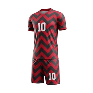 Ensemble de maillots de football personnalisés en sublimation rouge et noir à chevrons, respirant, pour équipes, vente en gros, 100 % polyester - Product Image 1