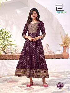 Designer Feuille D'impression Anarkali Style 14KG Rayon Kurtis Indien Ethnique Casual Daily Wear pour les Femmes Plus Tailles Disponibles - Product Image 2