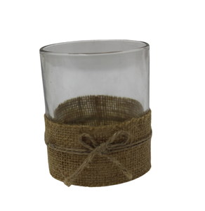 Pot de bougie votif rond en verre/paille de couleur marron au design élégant pour la décoration de table de jardin et d'hôtel faite à la main en vrac - Product Image 1