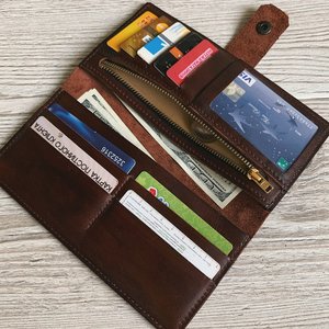 Gran oferta de fábrica, monedero con tarjetero de gran capacidad para mujer, funda abierta para teléfono móvil de cuero genuino de piel de vaca de estilo Vintage para mujer - Product Image 4