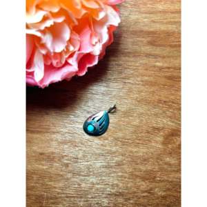 Kingman Turquoise & Sterling <b>Silver</b> Pendant Navajo Made Bezel Setting Inlay Technology - Product Image 4