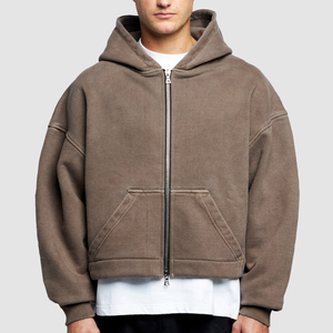 Éponge française surdimensionnée Épaule tombante Double fermeture éclair Boxy Fit Sweats à capuche zippés Lavage à l'acide personnalisé Sweat à capuche vierge respirant - Product Image 4