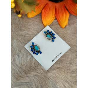 Southwest Handmade Multi Stone <b>Sterling</b> <b>Silver</b> Flower <b>Stud</b> <b>Earrings</b> - Product Image 4