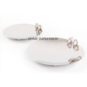 Bandeja DE SERVICIO DE ALUMINIO chapado en oro elegante y decorativa de alta calidad Aspecto más atractivo con soporte de base de diseño en forma de hoja - Product Image 2