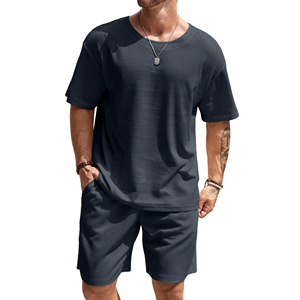 Conjunto de camisetas y pantalones cortos de LICRA y algodón para hombre, Conjunto de camiseta personalizado informal de verano para hombre, conjunto doble de talla grande de estilo callejero al por mayor - Product Image 1
