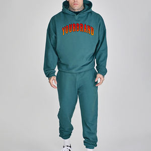 100% ชุดวอร์ม2ชิ้นของผู้ชายชุดวิ่งเปล่าทรงแบ็กกี้500GSM ผ้าฝ้ายใส่สบายโอเวอร์ไซส์พิมพ์ลายได้ตามที่ต้องการ - Product Image 1