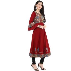 Maroon Patchwork Anarkali Kurta avec d'autres accessoires ethniques - Product Image 5