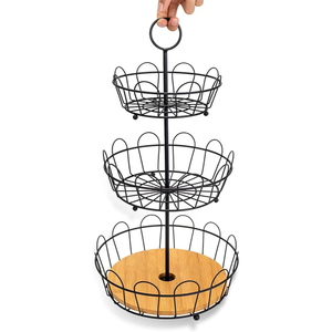 Standing 3-Tier Iron Wire <b>Storage</b> <b>Basket</b> Custom Shaped Metal Fruit & Vegetable Rack <b>with</b> <b>Black</b> Finish Best Sale Prices - Product Image 6