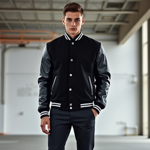 All Black Varsity Jacket Premium Cotton Fleece Custom 3D Puff Print Logo Letterman Baseball Bomber Coat Ropa de calle para hombres - Product Image 3