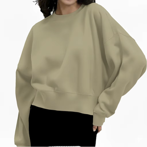 OEM Women Long Autumn/<b>Winter</b> Oversized Sweatshirt Cozy Cotton Fleece Casual Street <b>Top</b> with Front Logo - Product Image 1