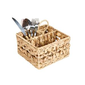 Porte-ustensiles en jacinthe d'eau, panier à couverts avec poignée, organisateur de couverts, rangement de vaisselle, design carré moderne, non pliable - Product Image 3