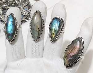 Anillo de piedra labradorita Natural, fabricación india, plata, latón - Product Image 2