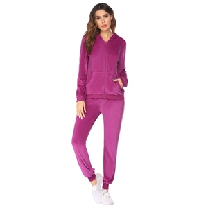 Velours haute qualité 100% coton Tech polaire femmes survêtement uni surdimensionné deux pièces à capuche ensemble pour dames - Product Image 3