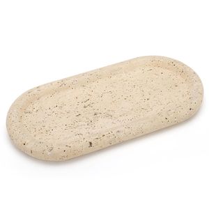 Plateau en marbre travertin design, accessoire décoratif minimaliste en pierre naturelle pour l'intérieur d'une maison de luxe - Product Image 2