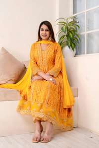 Ensemble haut et pantalon en rayonne brodés et imprimés de haute qualité et en rayonne de créateur, ensemble Dupatta entièrement cousu prêt à porter - Product Image 2