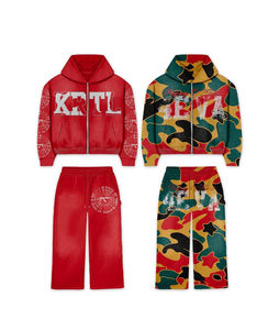 Survêtement décontracté pour homme hiver 2025, 100% coton, impression sérigraphique, comprend un pantalon, haute qualité, personnalisable, DTG, bande latérale, grande taille - Product Image 2