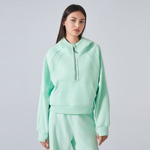 Automne hiver femmes nouveau chaud velours sport à capuche demi fermeture éclair Yoga costume avec quatre voies Stretch Fitness sport sweats à capuche - Product Image 4