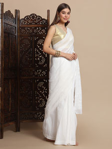 Style traditionnel de qualité supérieure Chikan brodé doux coton Kota Doria blanc sans plis Saree Blouse pièce fête porter indien - Product Image 5