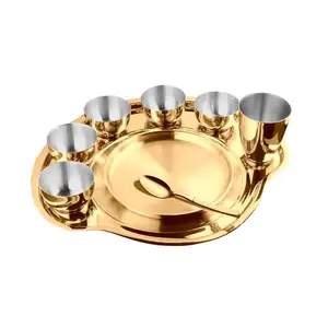 铜金属晚餐塔利/餐盘4套，用于家庭婚礼和餐厅装饰，由国王国际制造