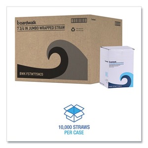 Boardwalk 7.75 In. Pailles à boire en plastique flexibles enveloppées, blanches - 20 paquets/carton - Product Image 6