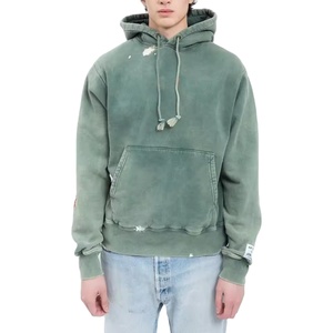 เสื้อฮู้ดผู้ชายทรงครอปแบบไม่มีสายเสื้อมีฮู้ด French Terry Fashion ผู้ชายวินเทจซักกรด - Product Image 1