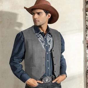 Gilet d'hiver en cuir suédé pour hommes, veste sans manches punk écologique et décontractée de style cowboy occidental, de couleur personnalisée - Product Image 4