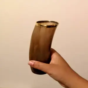 Aaliyan Impex <b>Unique</b> Horn glassware Ale Glass Small Ox Horn Viking Drinking Mug Cups with Brass Top Border - Product Image 1