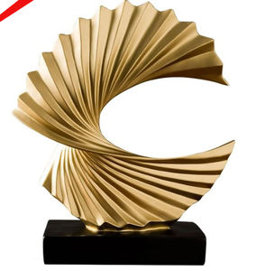 Sculpture décorative finie d'or de conception simple de feuille avec la base pour la décoration de maison et d'hôtel - Product Image 2
