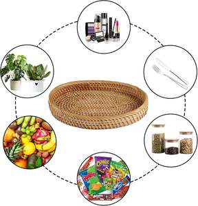 Bandeja ovalada de ratán tejida a mano con asas Plato decorativo de mimbre natural para el hogar y la cocina - Product Image 4