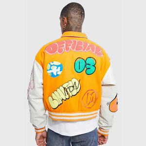 Chaqueta universitaria de piel auténtica personalizada para hombre, cazadora de béisbol con grafiti y logotipo bordado de chenilla, chaqueta con letras de invierno - Product Image 5