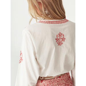 Blusa SHYLA para Mujer, Popelina, Manga Abullonada, Algodón Puro, Estampado Floral, Cuello Alto, Bordado con Lentejuelas, Uso Diario, Tallas S M L XL - Product Image 3