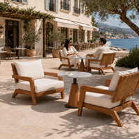 Ensemble de chaises longues d'extérieur en teck résistant aux intempéries, ensemble de fauteuils pour hôtel, resort, café, OEM personnalisé