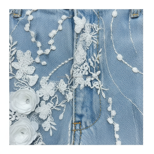 Pantalones Vaqueros Acampanados con Parches de Encaje Blanco para Mujer, Estilo Y2K, Casual, Streetwear, Alta Calidad, Alta Elasticidad, Retro, OEM/ODM - Product Image 5